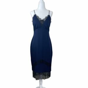 Adalyn Rae Strappy Crepe and Lace Midi Dress Navy Small